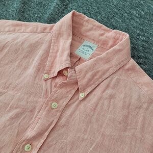 Brooks Brothers Shirt Men's Large Irish Linen Pink Slim Fit Button Down Summer